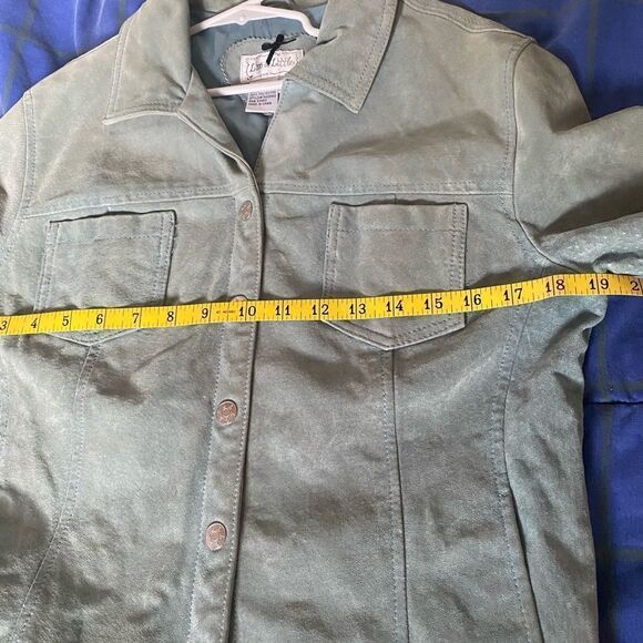 Authentic vintage genuine suede leather light blue green teal jacket coat - Picture 8 of 10